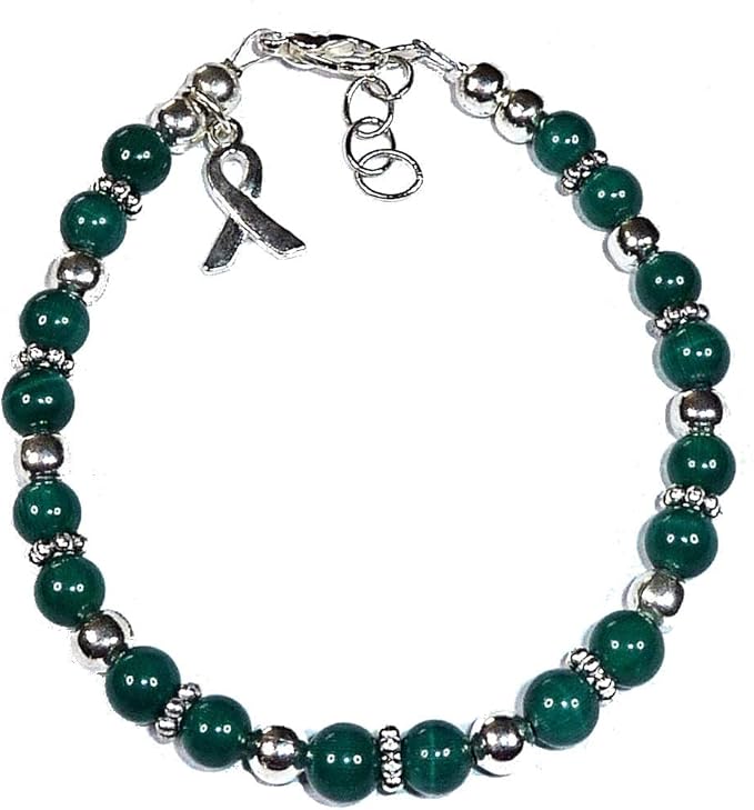 Hidden Hollow Beads DIY Craft Beading Kit, Everything to Make Cancer Awareness Bracelets, Uses Wire, Crimps and Clasps, Fundraising and Gifts (Renal/Kidney -Forest Green - Makes 5)