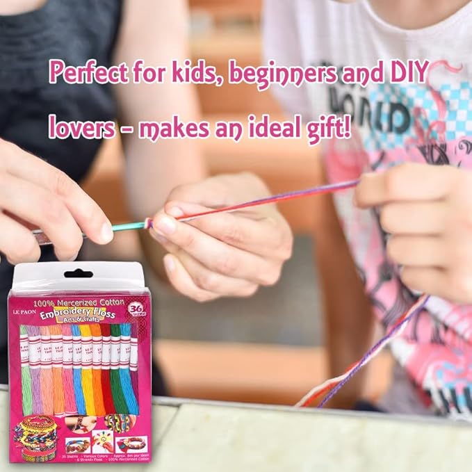 Embroidery Floss Friendship Bracelets Floss 36 Skeins Per Pack dy le paon Crafts Floss Cross Stitch Threads and Free Set of Free Friendship Wheel 100% Long Staple Cotton