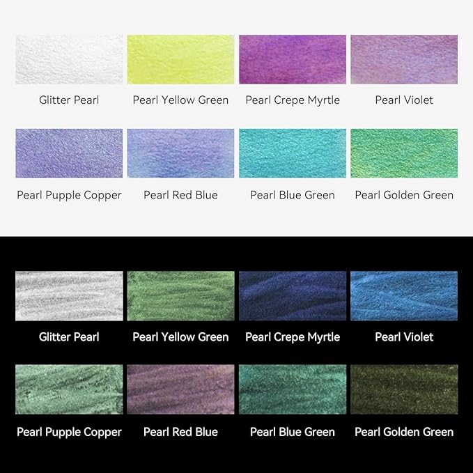 LIGHTWISH Metallic Waterolor Paints,8 Star Colors,Artist Glitter Solid Watercolors with 1 Water Brush Pen for Artists, Students and Beginners