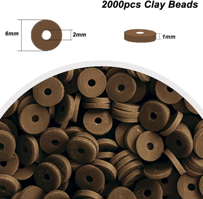 2000pcs Brown Clay Beads for Bracelets Making - Heishi Polymer Flat Disc Spacer Clay Bead for Jewelry Earring DIY Crafts 6mm