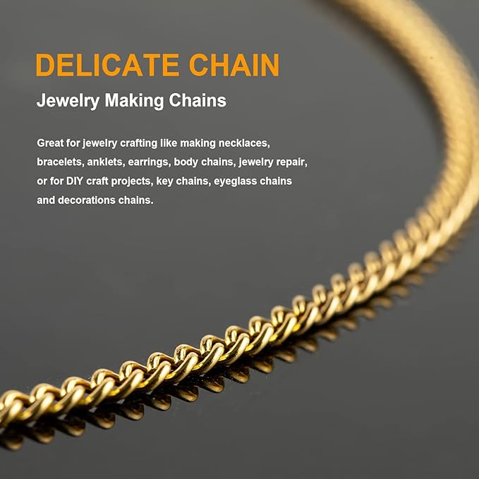 32.8 Feet Twisted Curb Chain for Jewelry Making Gold Plated Stainless Steel Jewelry Chains Bulk for Necklace DIY with Open Jump Rings and Lobster Claps