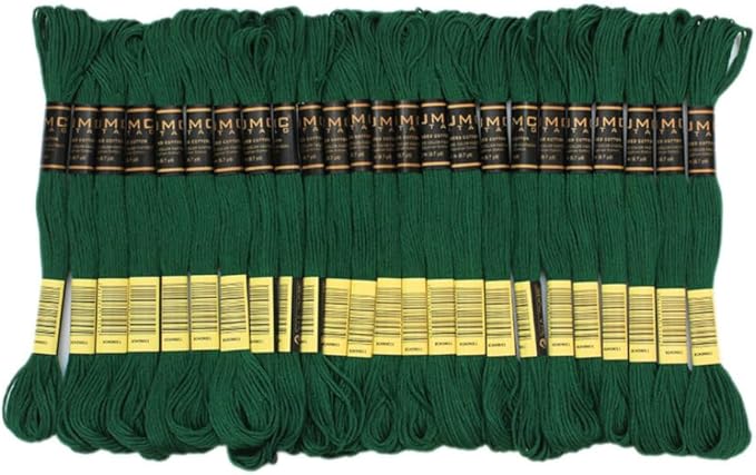 Pack of 50 Popular Colours Premium Embroidery Thread | 100% Egyptian Cotton Premium Skeins | Cross Stitch Embroidery Floss | Oeko TEX Certified| (24, 24 Skeins Green)