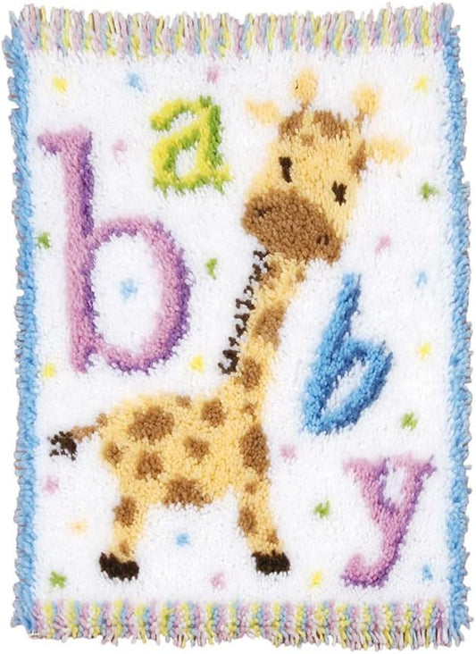 Baby Giraffe Latch Hook Kits Rug Crochet Yarn Pre-Printed Cushion Embroidery Needlework Carpet Cover DIY Hook and Latch Kit Tapestry Christmas Home Decoration 52x38cm