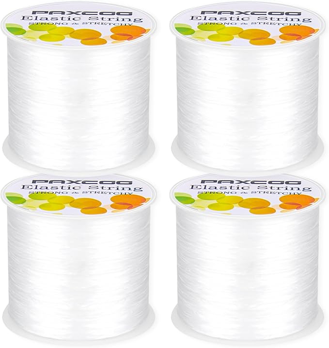 PAXCOO 4 Rolls Elastic String for Bracelets, Stretch Magic Elastic String Bead Cord Jewelry Thread for Bracelet, Necklaces, Clay Beads, Pony Beads (White)