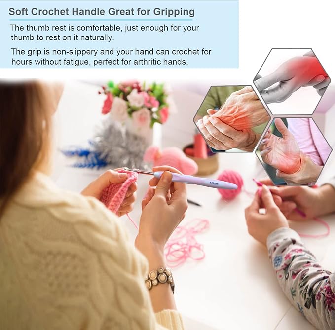 Latest Set of 27 PCS Small Size Crochet Hook Set with Case,Ergonomic Handle Crochet Hook Needles for Arthritic Hands, Thread Crochet Steel Lace Hooks Size 0.8mm to 2.75mm