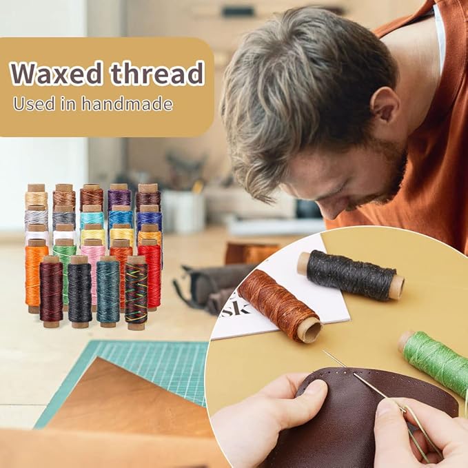 Assorted Color BUTUZE 24PCS 55Yards Leathercraft Waxed Thread-Practical Stitching Thread for Leather Craft DIY, Bookbinding, Shoe Repairing, Leather Sewing