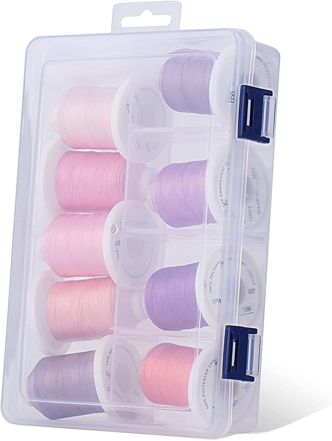 Simthread Embroidery Thread with Storage Box - 12 Options - 800 Yards/Spools, 9 Romantic Pink and Purple Colors for Embroidery and Sewing Machine