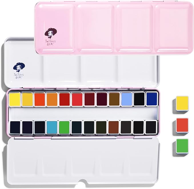Paul Rubens Watercolor Paint Set Artist Grade, 24 Vivid Floral Colors with Portable Metal Box for Artists, Beginners, Hobbyists, Students