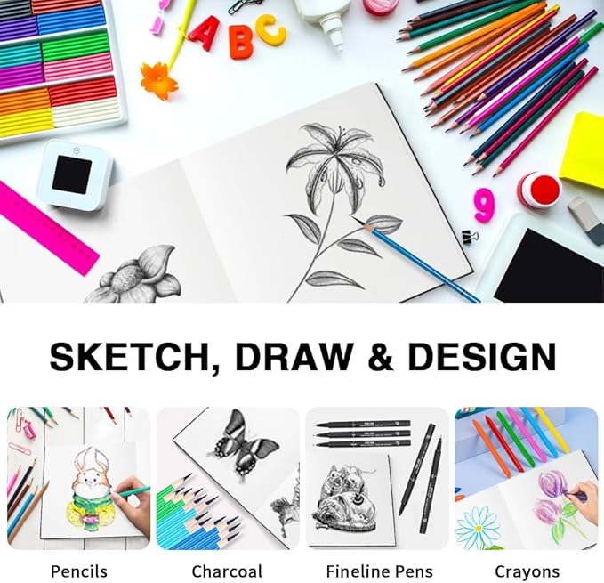 Mixed Media Art Sketchbook, 8 x 8 inches, 100 Sheets/200 Pages 125 GSM Acid-Free Beige Drawing Papers,Large Hardcover Art Journal Sketchbook for All Artists.Black