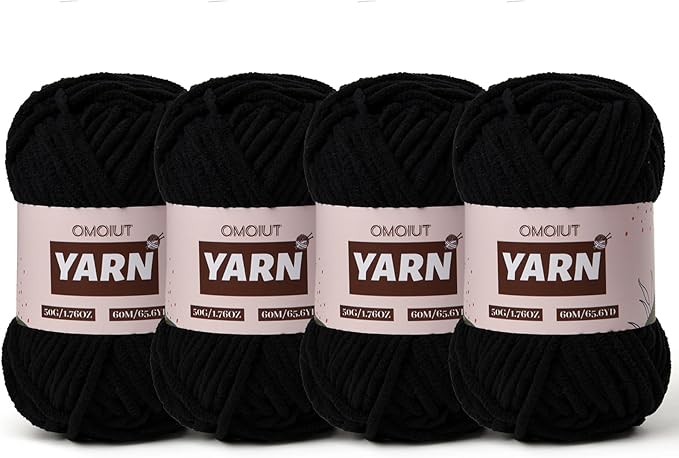 4 Packs Plush Chenille Chunky Crochet Yarn - Baby Yarn for Crocheting Soft - Velvet Yarns Knitting for Blankets Crafts - Fluffy Amigurumi Yarns 200g/262.5yds (4 Black)