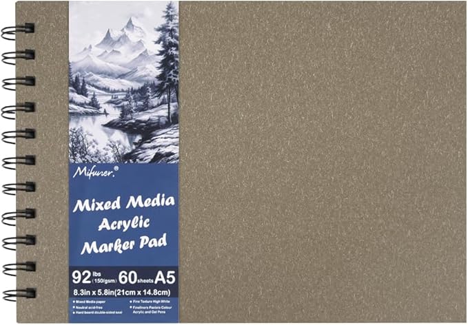 5.8x8.3in Sketch Book, 60Sheets Spiral Bound Notebooks, Bright White 92lbs/150gsm Acid-Free Drawing Paper for Painting,Sketching, Professional Sketch Pad for Artists, Beginners. BW-Light Coffee