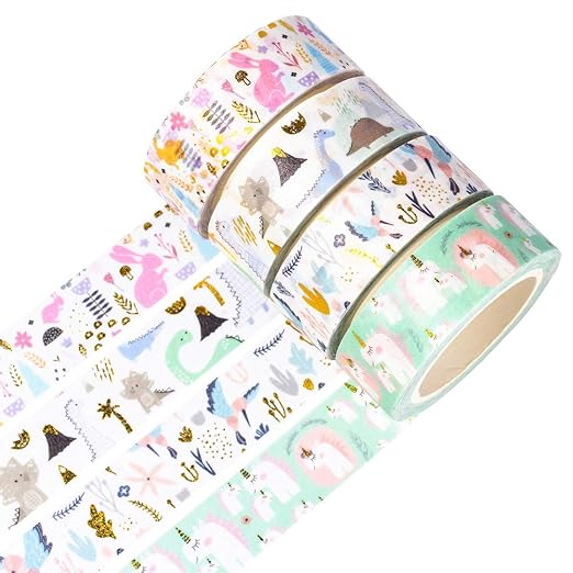 YUBBAEX Gold Washi Tape IG Style Silver Foil Masking Tape Set Decorative for Arts, DIY Crafts, Journal Supplies, Planners, Scrapbook, Card/Gift Wrapping -4 Rolls x 15mm- (Fairy Animals)
