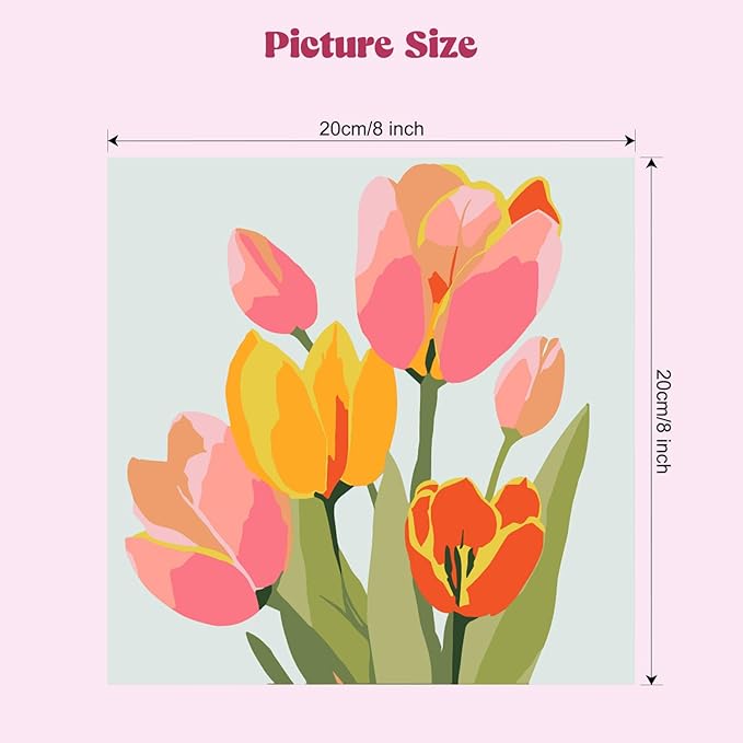 MXJSUA 4 Pack Tulips Flowers Framed Paint by Numbers Kit with Canvas for Adults Beginner, DIY Acrylic Oil Painting Kits with Brushes for Home Wall Decor Gift (8x8 inch)