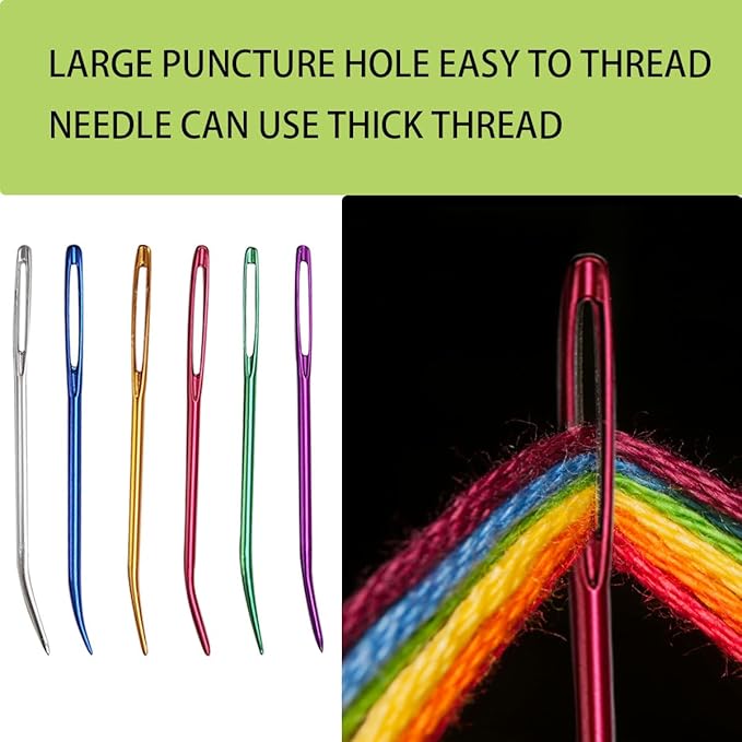 12 Pcs Large Big Eye Weaving Needles, Tapestry Needles Bent Kit, Colorful Bent Tip Tapestry Needle, Yarn Needle