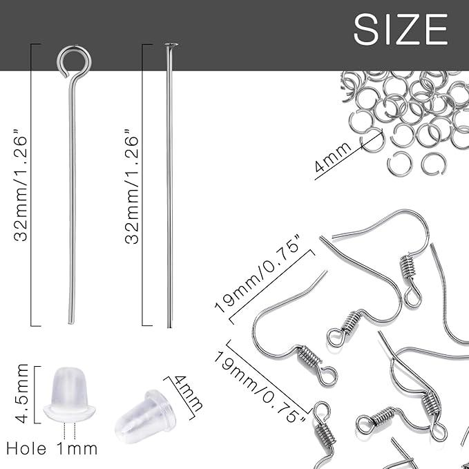 stino 800/220pcs hypoallergenic earring hooks for jewelry making, stainless steel earring findings supplies, silver & gold plated (fish hook silver (800pcs))