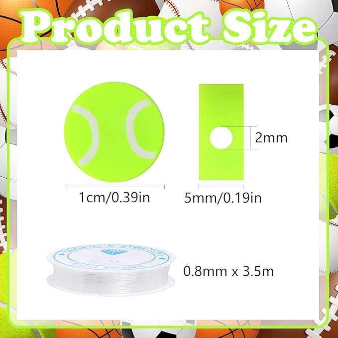 EVERMARKET 100pcs Tennis Ball Beads Polymer Clay Tennis Ball Beads Charms Spacer DIY Sports Bead for Necklace Bracelet Handmade Jewelry Making Accessories Supplies