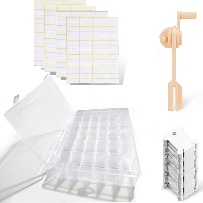 Embroidery Floss Organizer,36 Grid - 100 Bobbins + Winder +4 Stickers – Embroidery Thread Organizer for Craft & Small Items (Floss Winder&Beads) Storage