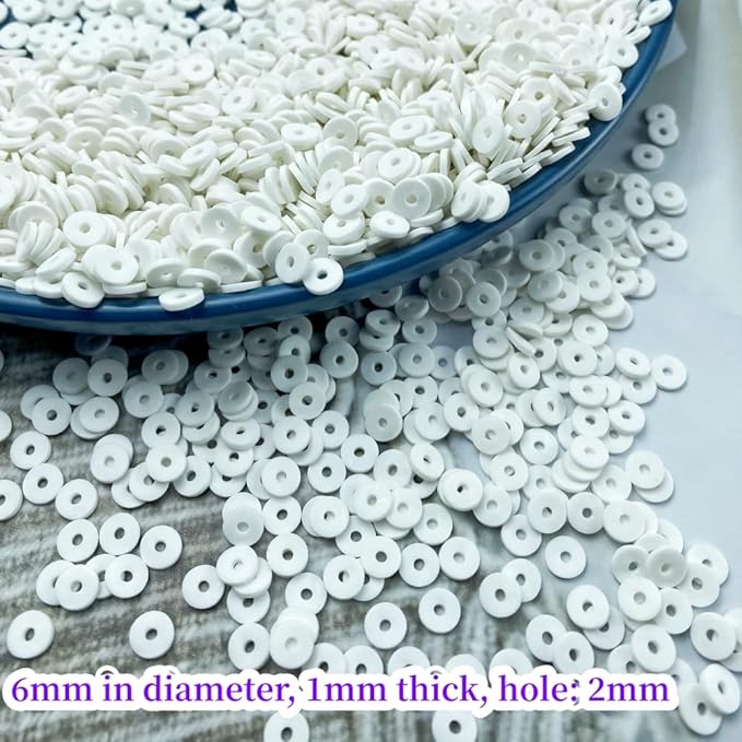 2000pcs Heishi Vinyl Beads Flat Round Polymer Clay Spacer Beads for Making Bracelet Necklace Earring Accessories DIY Handmade Craft(White, 6mm)