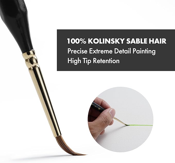 Artify Detail Paint Brushes, 100% Kolinsky Sable Micro Paint Brushes - Master Series, Ultra Fine Tips Paint Brush Set, High Precision for Models/Crafts, Detailing for Watercolor, Gouache & Ink(Black)