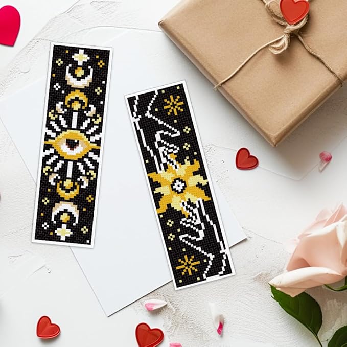 ACRNIGHEET 6PCS Cross Stitch Bookmark Kit for Beginner Sun and Moon Pattern Stamped Cross Stitch Kits for Adults Crossstitch Kits Adult Bookmarks with Instructions Hand Embroidery Craft Gift 11CT