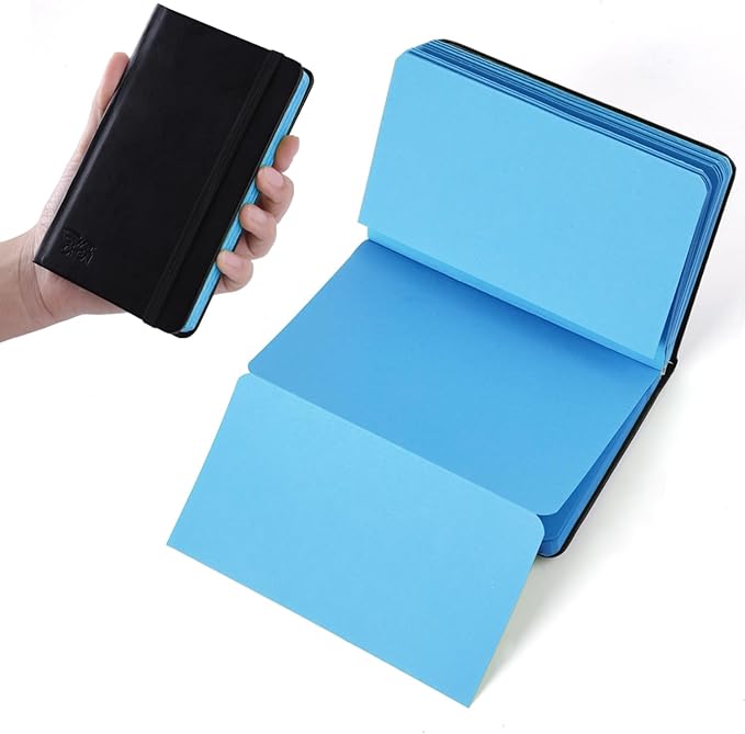 3.54" x 5.7" Blue Paper Sketchbook,34 Sheets Small Mixed Media Notebook,120 GSM Acid-Free Folding Colored Drawing Paper, Hardcover Journal Art Supplies Sketch Pad for Coloring Sketching