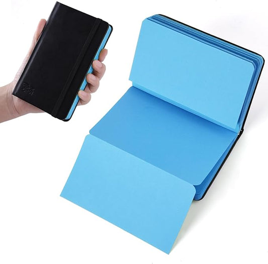 3.54" x 5.7" Blue Paper Sketchbook,34 Sheets Small Mixed Media Notebook,120 GSM Acid-Free Folding Colored Drawing Paper, Hardcover Journal Art Supplies Sketch Pad for Coloring Sketching