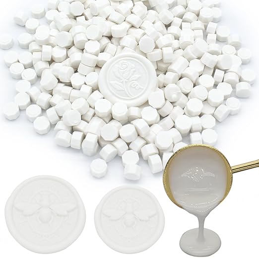 250pcs Wax Seal Beads Ivory White, Andotopee Premium Sealing Wax Beads for Stamp Seals, Octagon Seal Stamp Pellets Refill Pack for Wedding Invitation, Letter Envelope, Scrapbook DIY & Bridal Crafts