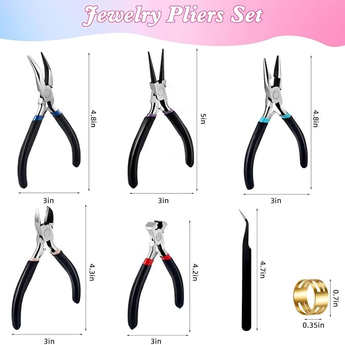 5Pcs Jewelry Pliers Set Jewelry Making Pliers Tools Kit Include Jewelry Making Needle Nose Chain Nose Round Bent Pliers Wire Cutter for Bracelet Beading DIY Craft Jewelry Making Supplies