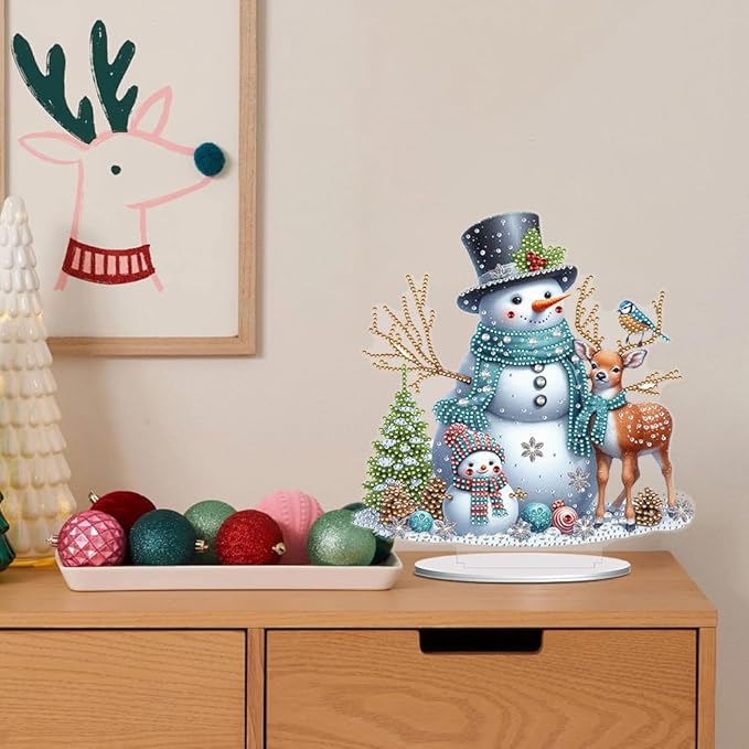 LAKEQUILL Christmas Snowman DIY 5D Tabletop Diamond Art Painting Kit -Desktop Ornament Special Shaped Rhinestone Desk Placement Ornament, Desktop Decor for Home Office, Festive New Year Gift