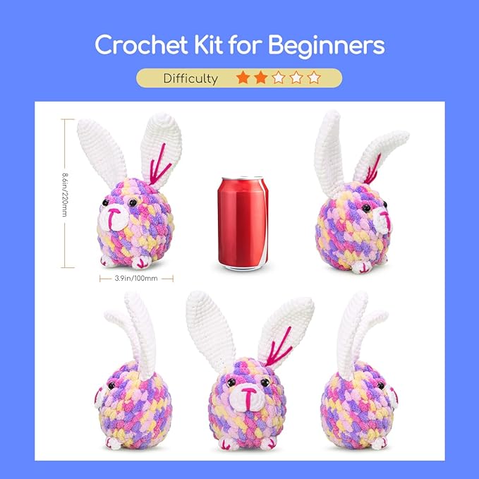 NestledCrafts Crochet Rabbit Kit for Beginners – All-in-One Amigurumi Crochet Kit with Yarn, Hook, Stuffing, and Step-by-Step Video Tutorials, Perfect for Kids & Adults