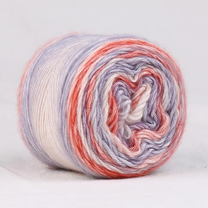 Crocheting Knitting-Gradient Cake Yarn, Soft Multicolor Medium-Fine Blended Yarn, Weight 100 Grams, Contains 60% Cotton 30% Acrylic 10% Wool. Suitable for Scarf, Gloves, Shawl, Blanket.(1159)