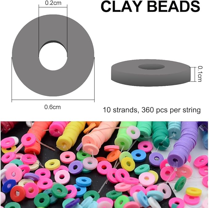 MIIIM 3600 PCS 10 Strands Polymer Clay Beads for Jewelry Making, Vinyl Heishi Beads 6mm for Surfer Bracelets Necklace Making (Grey)