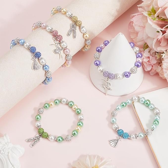 SUNNYCLUE 1 Box 236pcs DIY 6 Sets Ball Bracelet Making Kit Dance Charms Bulk Dancer Shoes Dress Theme Polymer Clay Rhinestone Disco Ballet Imitation Pearl Beads for Jewelry Making Starters Supplies