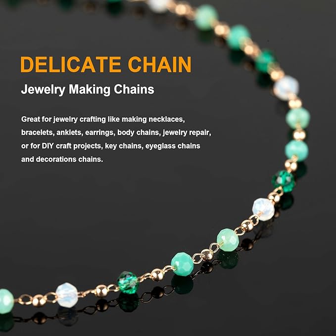 KYUNHOO 16.4 Feet Mixed Color Beads Jewelry Chains Link Gold Plated Brass Chain Spool Colorful Rosary Beading Fun Necklace Chains Bulk Jewelry Making Supplies Findings