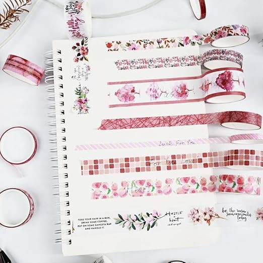 Washi Tape Set, 20 Rolls, Floral Washi Tape for Journaling, Decorative Tape for Scrapbooking, Junk Journal Supplies, Bullet Journaling, 5 Assorted Widths