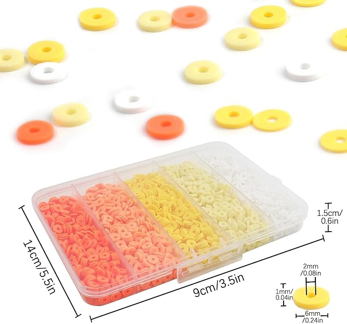 3500Pcs Yellow Clay Beads for Bracelets Making 6mm Heishi Polymer Clay Bead, Flat Round Disc for Jewelry Making Yellow Bead Making Kit