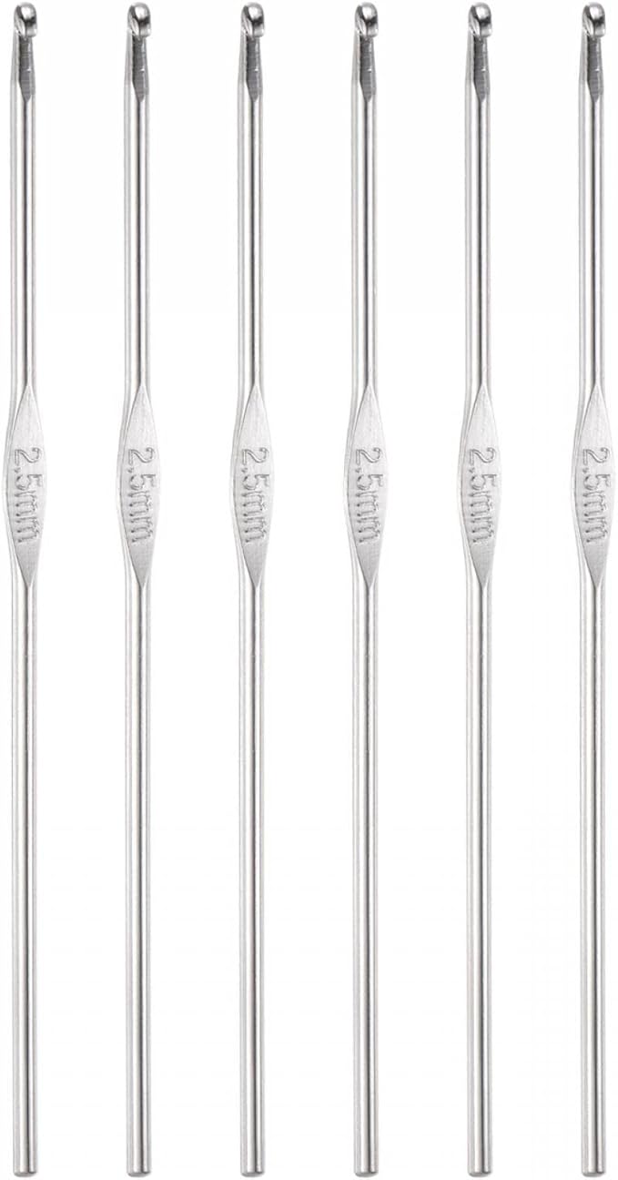 uxcell Stainless Steel Crochet Hook 2.5mm Knitting Needles for DIY Craft Yarn 6Pcs