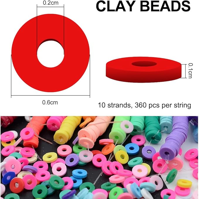 MIIIM 3600 PCS 10 Strands Polymer Clay Beads for Jewelry Making, Vinyl Heishi Beads 6mm for Surfer Bracelets Necklace Making (Red-1)