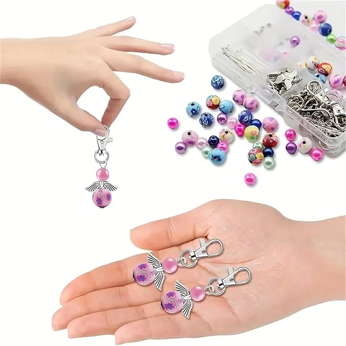 180Pcs DIY Angel Pendant Keychains Kit Including Alloy Wing Spacer Imitated Pearl Bead Pendant Lobster Buckle Claw Clasps and Pliers Jewelry Making Supplies Repair Tools Kit for Women Adults Teens