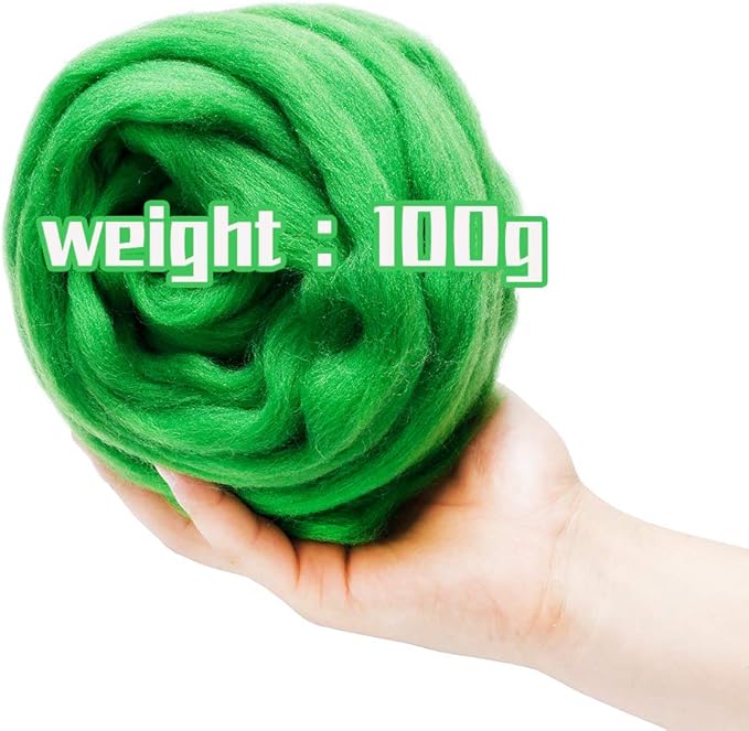 3.53oz Wool Roving, Wool Felting Supplies, Pure Wools, Chunky Yarn, Spinning Wool Roving for Needle Felting Wet Felting DIY Hand Spinning (Green)