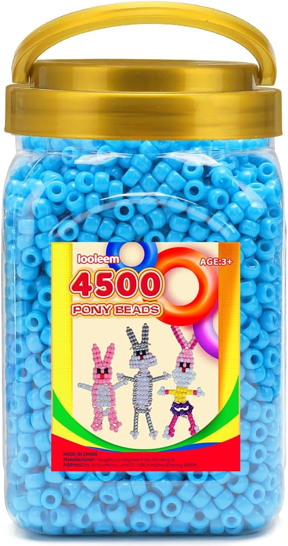 iooleem pony beads(4500pcs light blue pony beads), beads for bracelets making, crafts, beading supplies, friendship bracelets making.