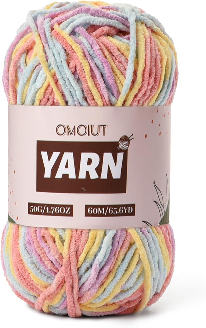 Plush Chenille Chunky Crochet Yarn - Baby Yarn for Crocheting Soft - Velvet Yarns Knitting for Blankets Crafts - Fluffy Amigurumi Yarns 50g / 65.6yd (Macaron)