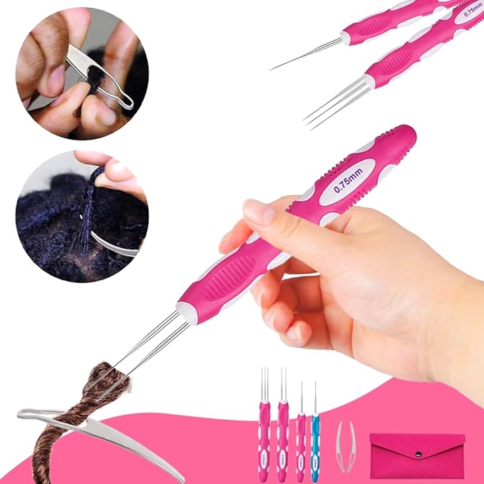 Yarniss Dreadlocks Crochet Hooks with Ergonomic Handle, Braid Hair Locking Tool, 3pcs Dreadlock Crochet Needle 0.75mm