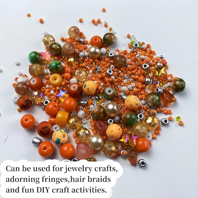 Assorted Glass Resin Beads Multi Size Colors Smooth Cracked Gravel Millet Spacer Beads for Bracelets Necklace Earring DIY Jewelry Making Craft(Orange Series)