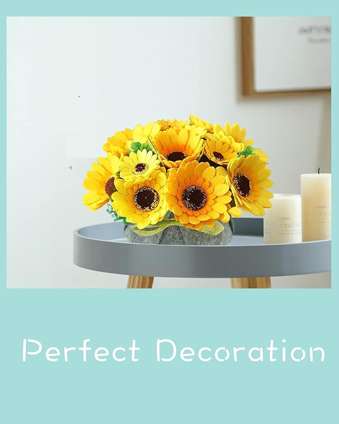 BAZIMA ALICE DIY Felt Flower Art Craft Kit, Sunflower Pot Bonsai Kit for Beginners, Floral Gifts, Arrange Pre-Cut Flowers and Foliage