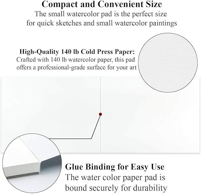 Water Color Sketchbook 5.5 x 8.5, Small Water Color Paper Pad, 30 Sheets (60pages) Cold Pressed Watercolor Paper 140 lb, Watercolor Pads for Painting, Watercolor Supplies for Artists.