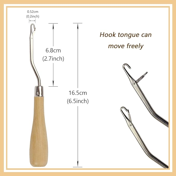 3 Pcs 6.5 Inch Wooden Bent Latch Hook Tools Knitting Rug Hook for Rug Making and Art Crafts