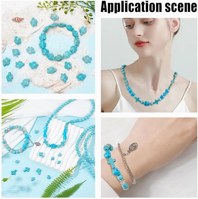 arricraft 90 Pcs Assorted Synthetic Turquoise Beads, 8 Styles Ocean Animal Spacer Beads Loose Skull Beads Starfish Beads Sea Turtle Beads Cross Beads for Bracelets Earrings DIY Jewelry Making