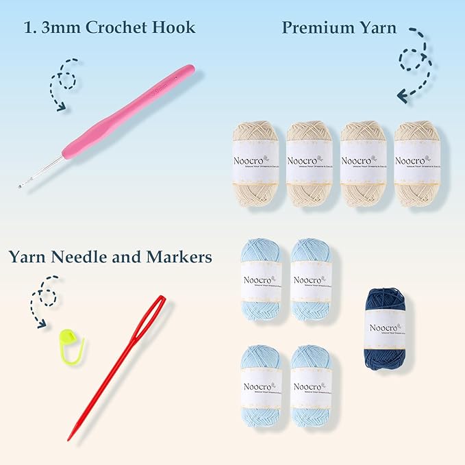 Noocro Crochet Kit for Intermediate or Advanced Levels, Complete Craft Kit for a Floral Daisy Shawl with Step by Step Video Tutorials Detailed Instructions, Perfect Holiday Gift or DIY Project (Blue)