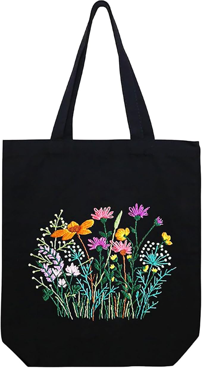 Canvas Tote Bag Embroidery Kit with Pattern, Beginner Embroidery Kits for Adults, Arts and DIY Crafts Embroidery Starter kit, Include Stamped Embroidery Bag, Embroidery Hoops, Color Threads and Tool.